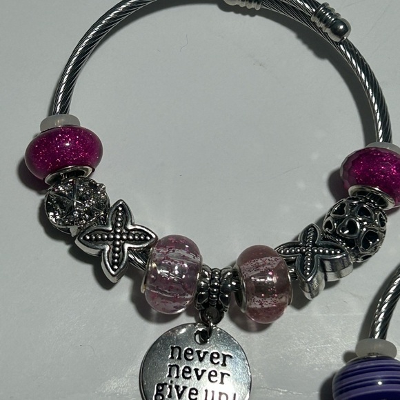 Chic Silver and Purple Charm Bracelet Set - Picture 2 of 3